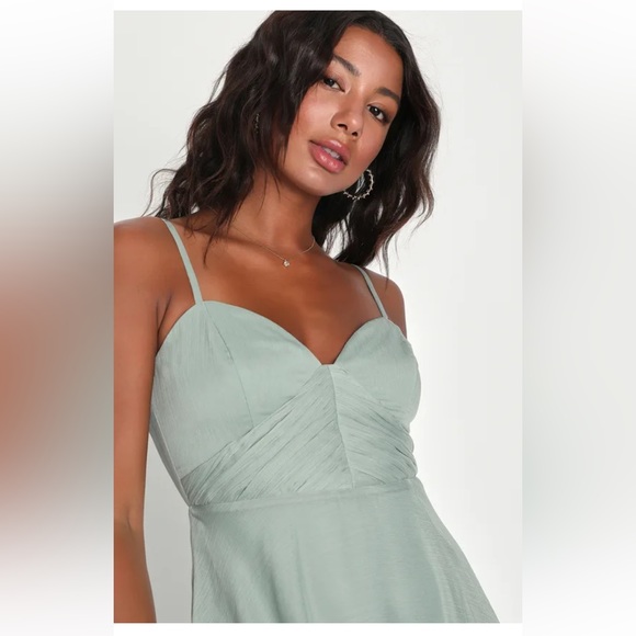 Dreamy Destiny Sage Green Pleated Backless Maxi Dress - Picture 2 of 5